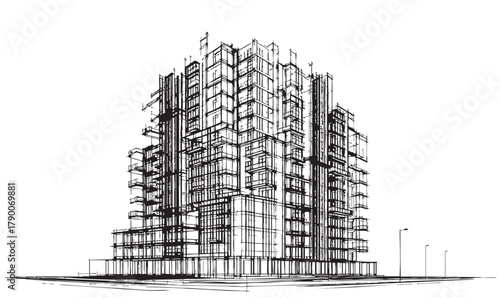 High rise abstract building sketch. Architecture