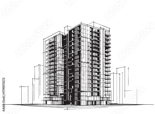 High rise abstract building sketch. Architecture
