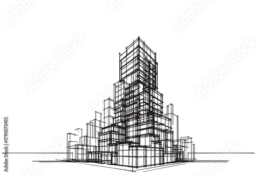 High rise abstract building sketch. Architecture