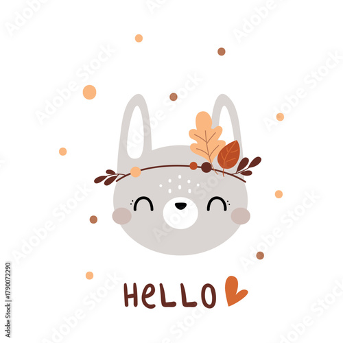 Cute Poster in Scandinavian Style with Bunny for Kids Room Vector Illustration