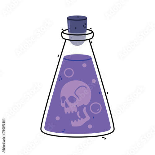 Purple Potion Bottle and Glass Flask with Cork Vector Illustration