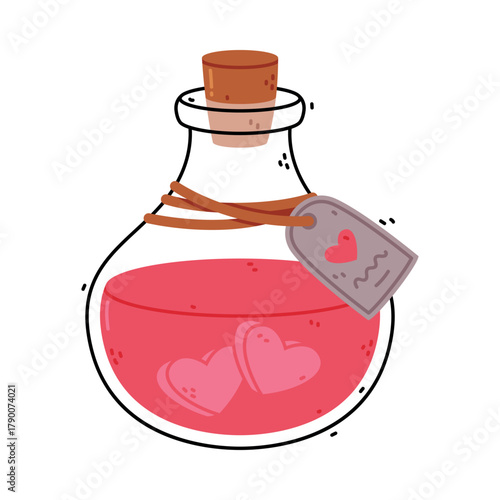 Red Potion Bottle and Glass Flask with Cork Vector Illustration
