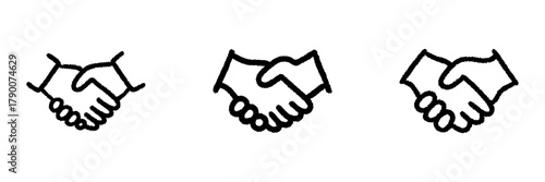 Handshake Line Icon Set In Doodle Style. Business Agreement, Partnership, And Collaboration Outline Sketch Collection. Professional Networking Symbol. Hand Drawn Isolated Vector Illustration