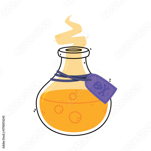 Potion Bottle and Glass Flask with Tag Vector Illustration