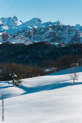 Geometric snow lines shaping poetic winter landscape