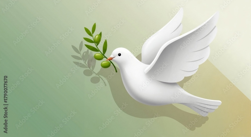 Fototapeta premium A graceful dove carrying an olive branch, symbolizing peace and serenity.