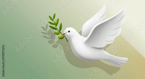 A graceful dove carrying an olive branch, symbolizing peace and serenity.
