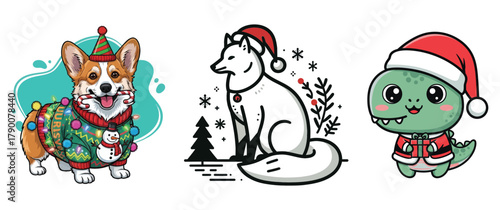 Christmas animals in santa hats