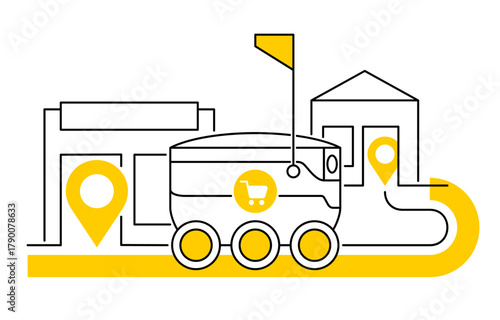 Autonomous delivery robot icon in outline style with yellow fill