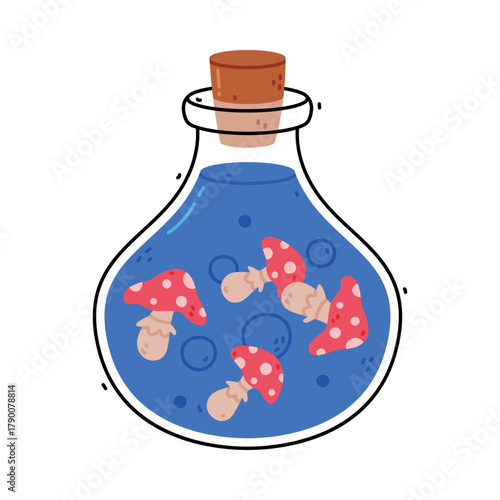 Potion Bottle and Glass Flask with Cork Vector Illustration