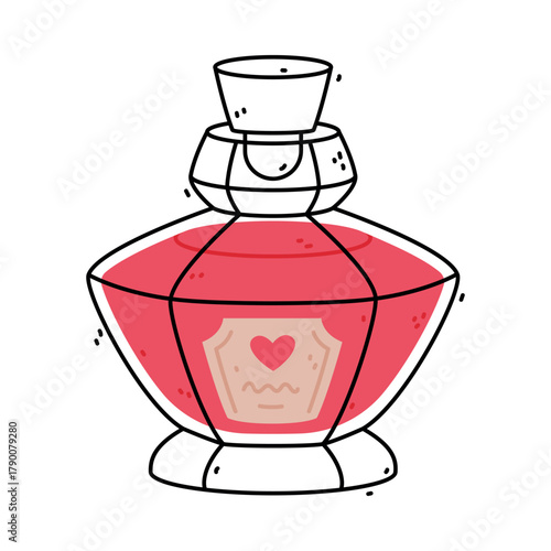 Potion Bottle and Glass Flask with Cork and Heart Vector Illustration