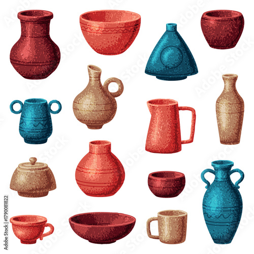 Pottery and Ceramic Tableware and Crockery Vector Set