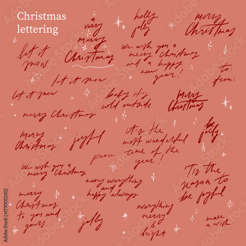 Hand written elegant delicate Christmas lettering calligraphy quotes