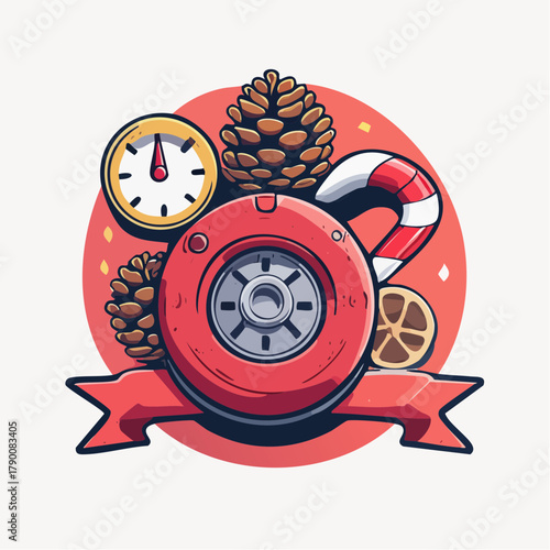 Festive Holiday Flat Lay Featuring Seasonal Decorations Like Ornaments, Candy Canes, and Pinecones