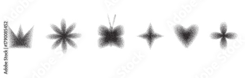 Y2k vector figures with grain noise gradient. Retro stippling forms set