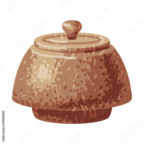 Brown Pot with Lid as Pottery and Ceramic Tableware and Crockery Vector Illustration