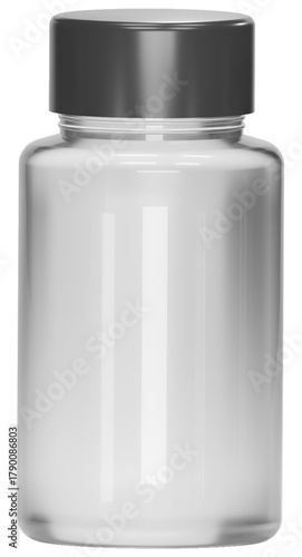 Clear glass Medicine pills bottle  mockup isolated on white background. Blank medicine container mockup. Supplement bottles. 3d png illustration