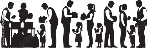 International volunteer day silhouette people giving gifts and helping others generosity charity