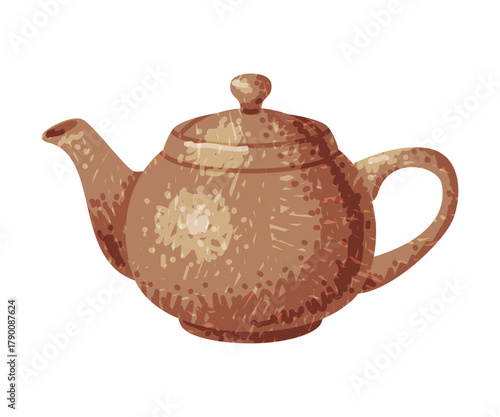 Brown Kettle as Pottery and Ceramic Tableware and Crockery Vector Illustration