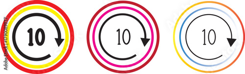 10 seconds backward and fast forward button. Round repeat and next buttons. Player playback elements. Circle arrow icon. Replay or next symbol
