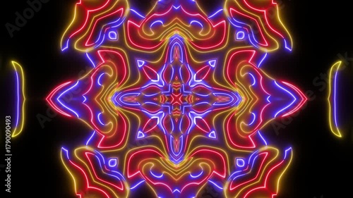 colorful glowing neon light kaleidoscope loop background
