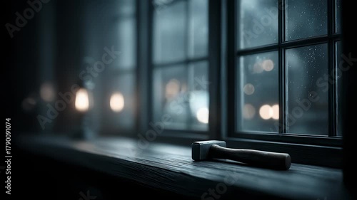 Tang Dynasty Craftsman Thinking by the Window on a Rainy Night