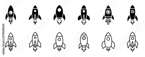 Rocket icon vector. collection of launch rocket illustrations symbolizing startup growth, innovation, and progress, designed for web, app, business, and technology-themed creative projects.