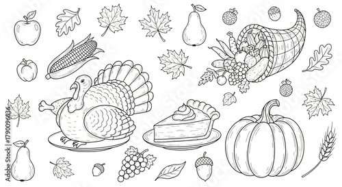 Black and white Thanksgiving Day elements seamless pattern vector background design