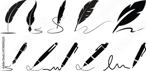 Pen Icon set.Pen Line Icon with Editable Stroke and Pixel Perfect.classic hand writing tool for calligraphy.Copywriting Related Vector, pen logo silhouette vector design template premium, sign up icon
