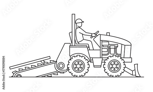 Trencher machine for fiber optic cabling - outline icon