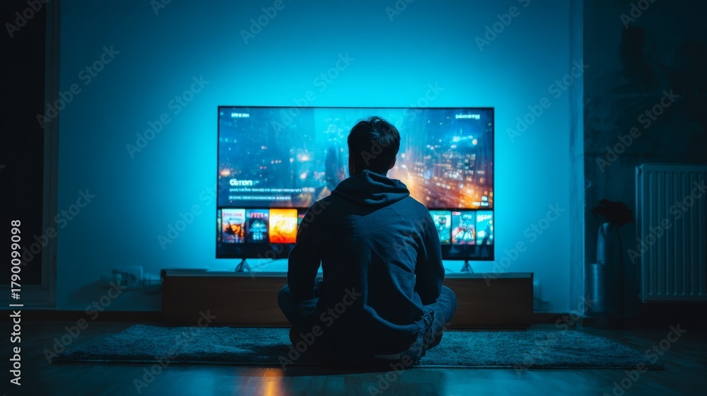 Naklejka premium Business people watching future digital television media screen concept