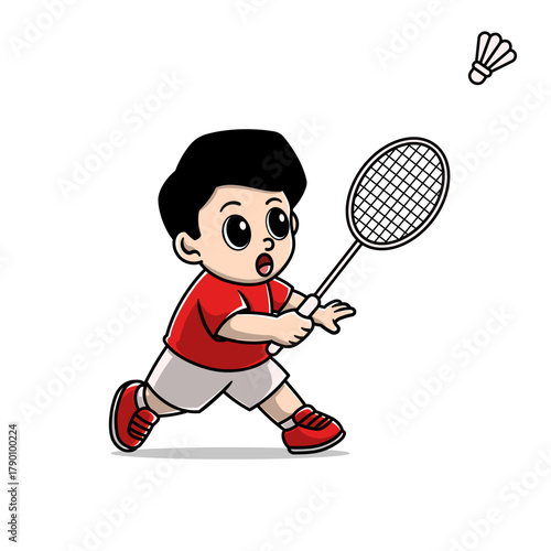 Cute boy playing badminton cartoon 2