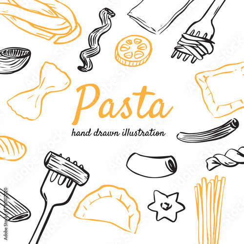 Isolated hand drawn rough sketch pasta doodle illustration