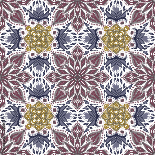 red flower Ikat on red base