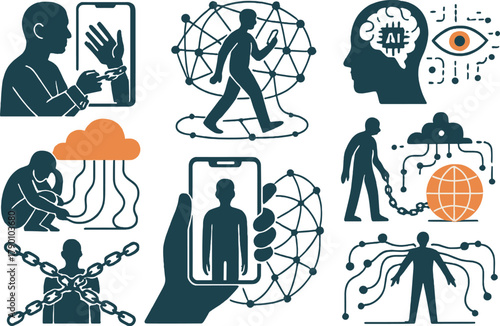 Digital Surveillance and Artificial Intelligence Illustration – Data Control Concept