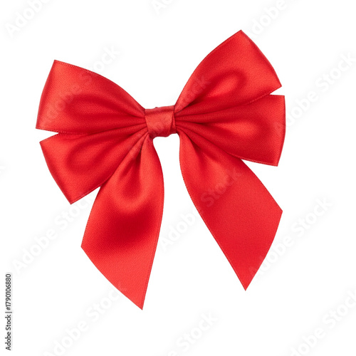Red Bow for Christmas Decoration. Isolated Transparent Background. 