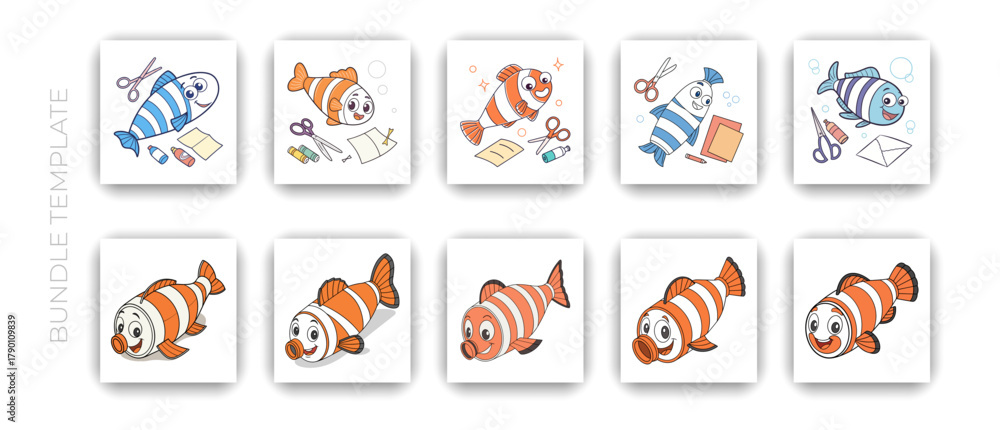 Fototapeta premium Cute Clownfish Illustration Set