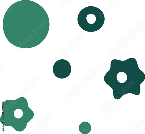 Abstract Geometric Shapes: Circles and Star-like Figures on a Dark Background Design