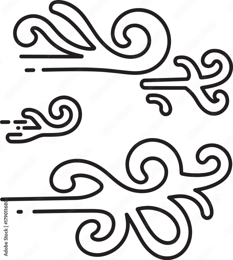 Fototapeta premium Stylized Wind Lines – Abstract Black Swirls Representing Airflow and Motion for Nature and Design Themes