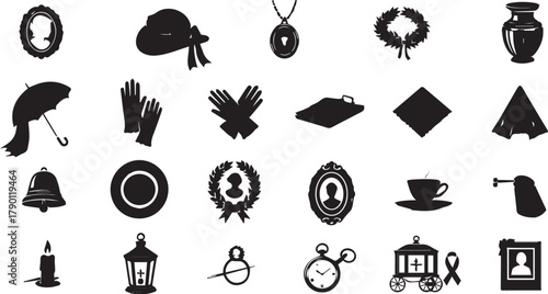 Elegant Funeral Icons Symbolic Mourning Graphics Set