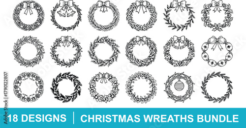 Christmas Wreaths Bundle, Christmas EPS Bundle, Christmas Decoration, Holiday Wreaths AI bundle, floral wreath , Cricut Silhouette