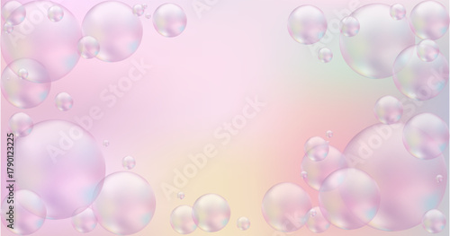 3d Pink Soap Bubbles background. Shampoo Soap foam texture or shampoo surface for for product demonstration or cosmetic advertising, invitation template. Vector illustration.