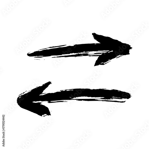 Hand-painted brush stroke arrows pointing in opposite directions, illustrating contrast and direction for design.