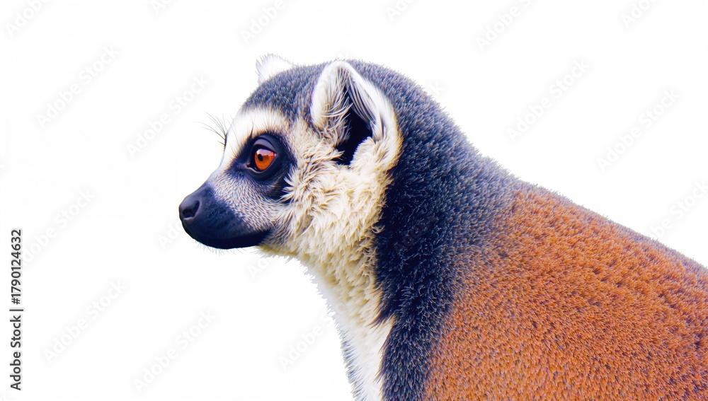 Obraz premium Lemur in profile against a plain background, showcasing unique features and textures