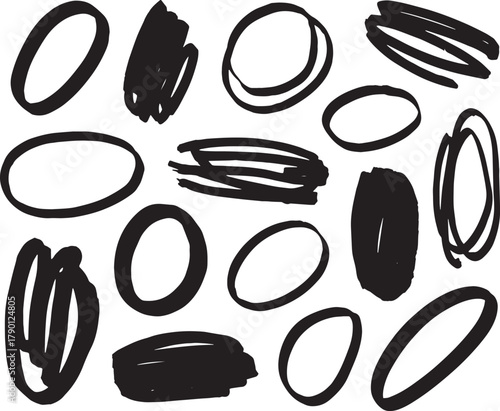 Hand-Drawn Circle Scribbles – Black Abstract Shapes for Artistic and Graphic Design Use
