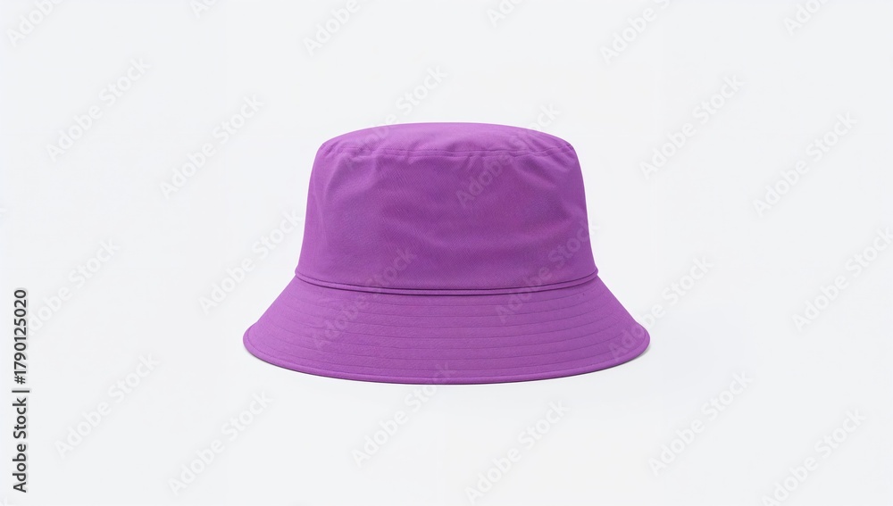 Fototapeta premium Purple bucket hat on a white backdrop, fashion accessory for summer style