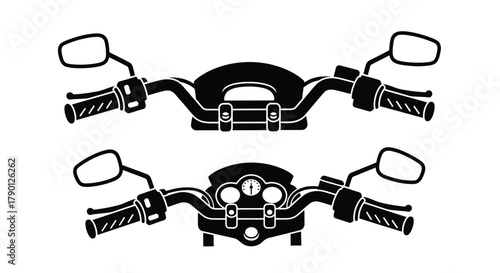 Two black and white illustrations of motorcycle handlebars and instrument panels