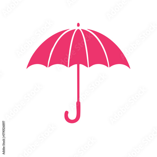 Simple bright pink umbrella with a curved handle icon on white background