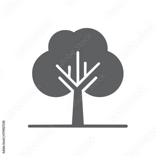 Simple deciduous tree silhouette with branches on a plain line