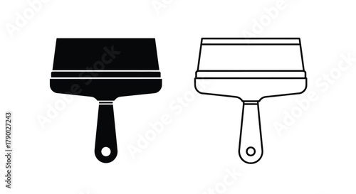 Two putty knives one black and one white shown in a simple outline style